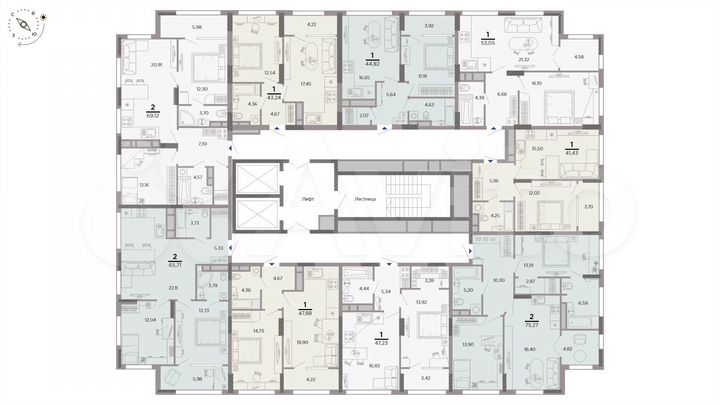 2-к. квартира, 75,3 м², 2/25 эт.