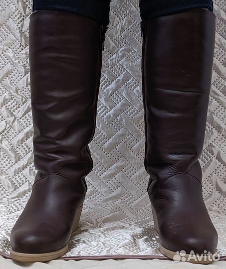 Сапоги зимние женские р. 39, нат. кожа+мех, винтаж