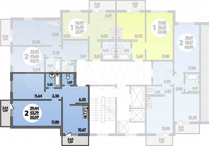 2-к. квартира, 56 м², 5/16 эт.