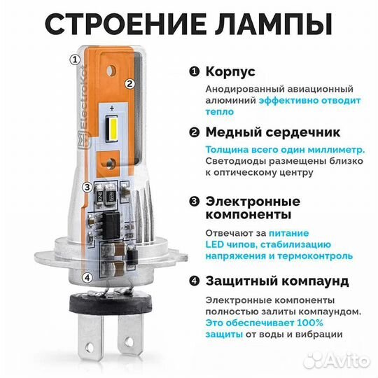 Лед лампы ElectroKot Atomic PRO H4 H19 3000K 2 шт