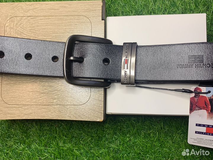 Мужской кожаный ремень черный Tommy hilfiger