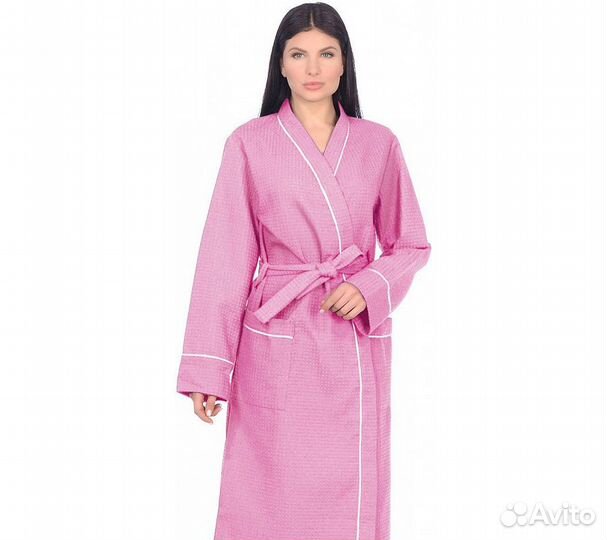 Халат вафельный Home One с кантом розовый 50
