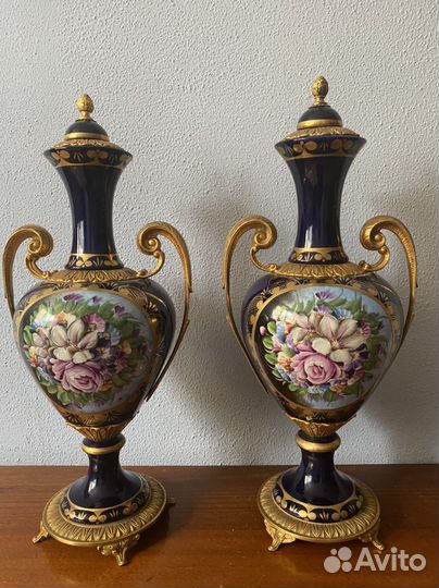 Вазы форфоровые с бронзой антикварные Бельгия
