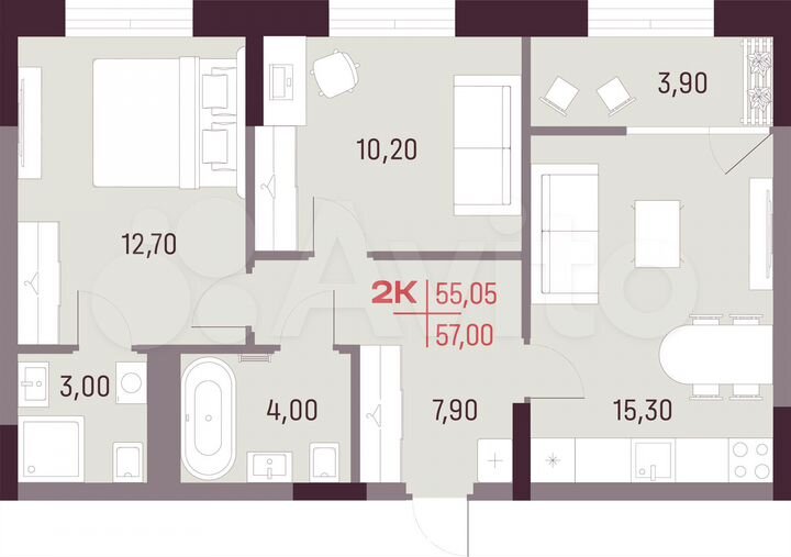 2-к. квартира, 55,1 м², 20/25 эт.