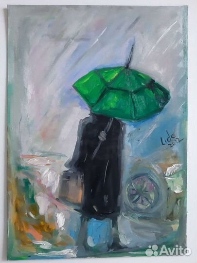 Картина маслом осенний пейзаж город