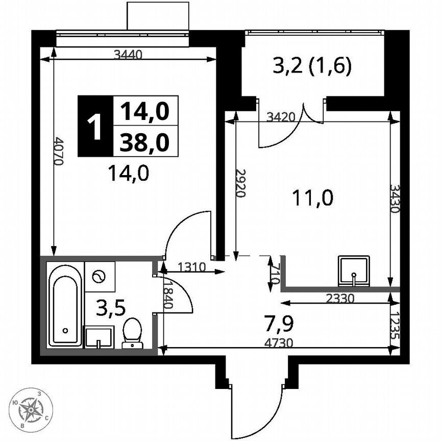 1-к. квартира, 38 м², 24/24 эт.