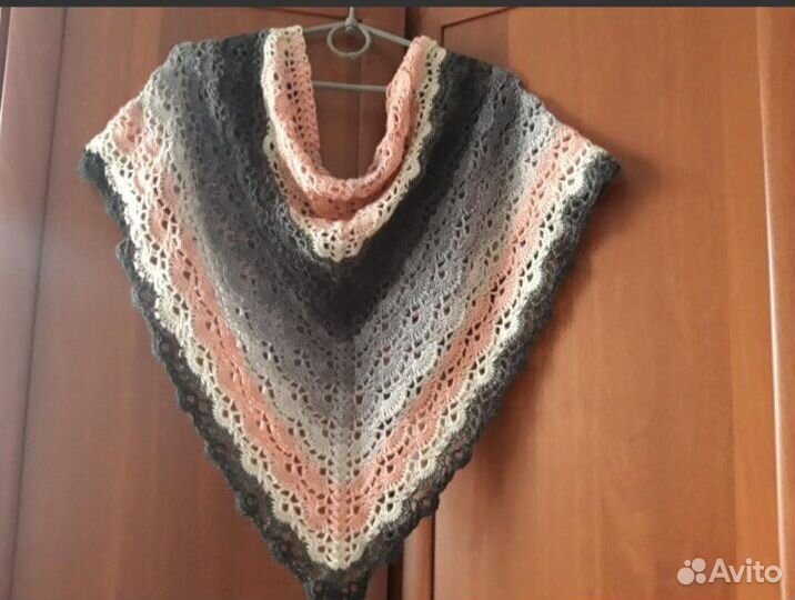 Платок, шаль, бактус, вязаный крючком