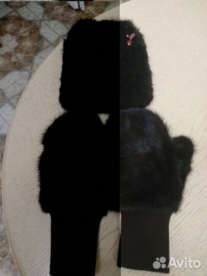 Варежки норковые и норковая вязаная шапка