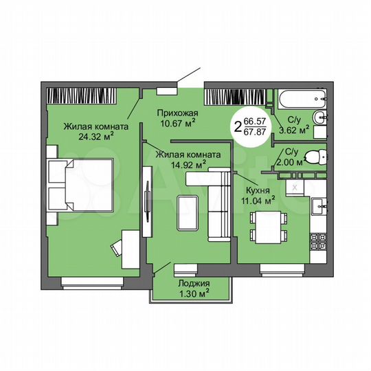 2-к. квартира, 67,9 м², 5/17 эт.
