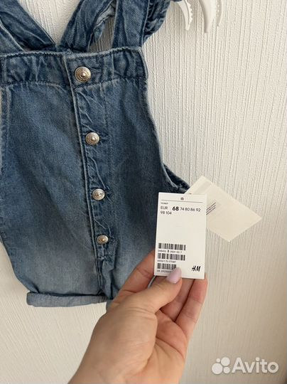 Новые джинсовые комбинезоны hm для девочек 68