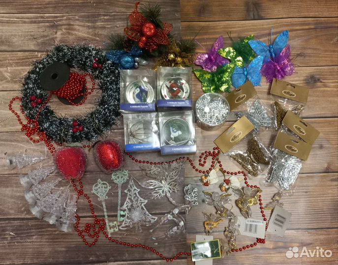 Ёлочные игрушки стекло+пластик+декор/бабочки/снежи
