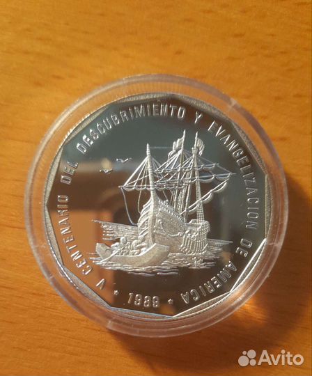 1 песо 1989 год. Доминиканская ремпублика, серебро