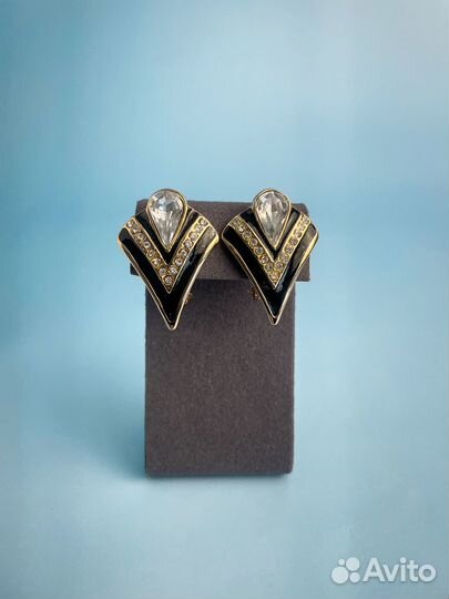 Клипсы винтажные ажурные черные с золотом 70гг США