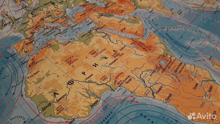 Физическая карта мира, большая настенная