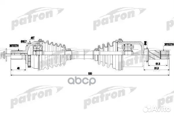 Полуось левый 36X550X26 ABS: 48T volvo: S80 I 2,4