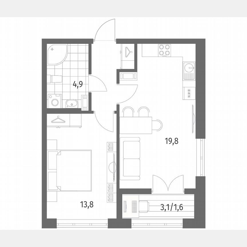 1-к. квартира, 44,2 м², 2/9 эт.