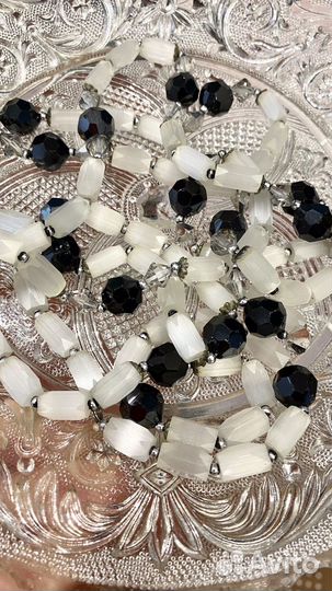 Сатиновые бусы Чехия 77см винтаж