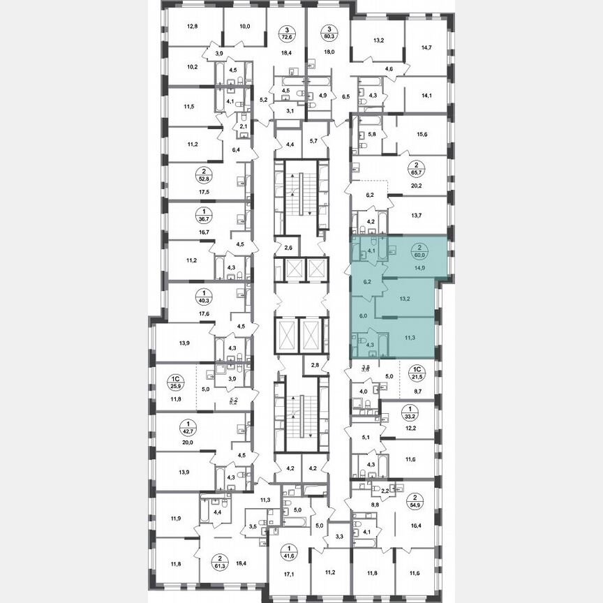 2-к. квартира, 60 м², 6/20 эт.