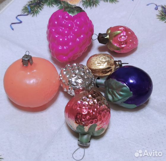 Ёлочные игрушки СССР 50-60г фрукты 7штук