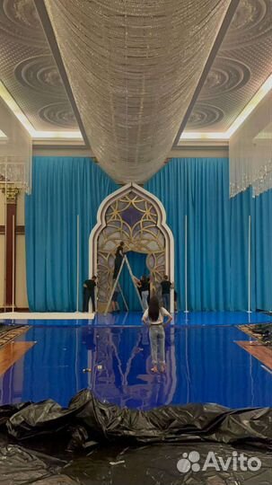 Габардин бирюзово-голубой