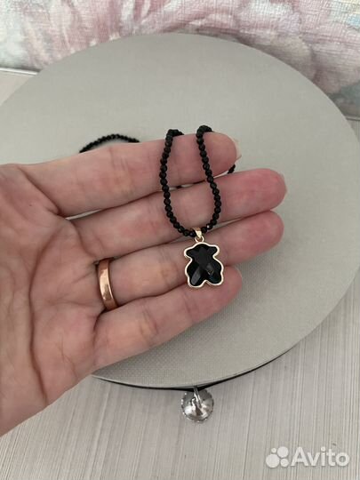 Подвеска Мишка из оникса под золото