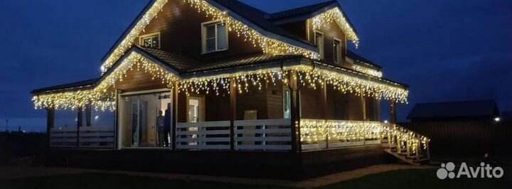 Украшение домов гирляндой / Контурная подсветка