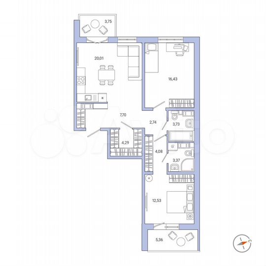 2-к. квартира, 79,4 м², 4/9 эт.