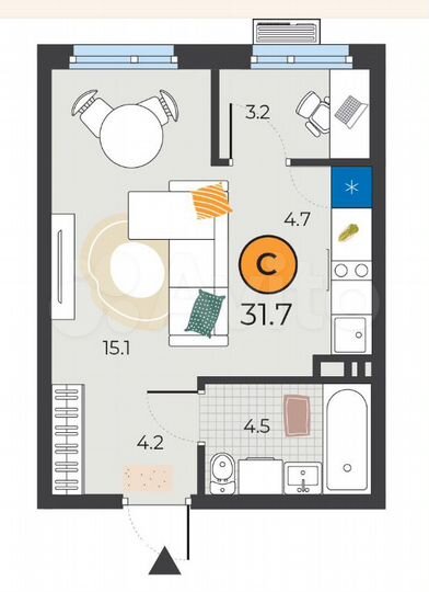 Квартира-студия, 32 м², 18/18 эт.