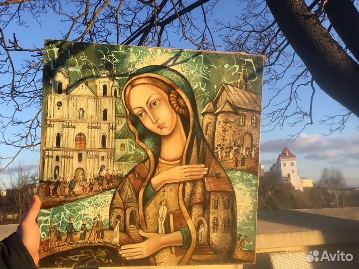 Мощная Картина Маслом «Путники».Холст.50х50 см