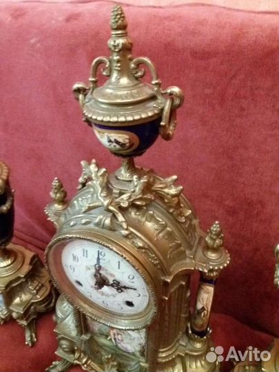 Часовой каминный гарнитур бронза.Franz Hermle