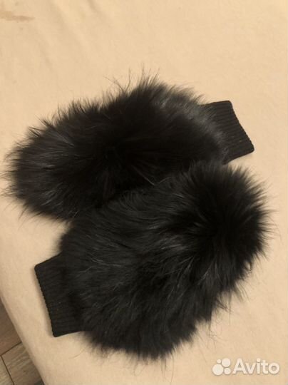 Варежки Eleganza кожа и мех, перчатки