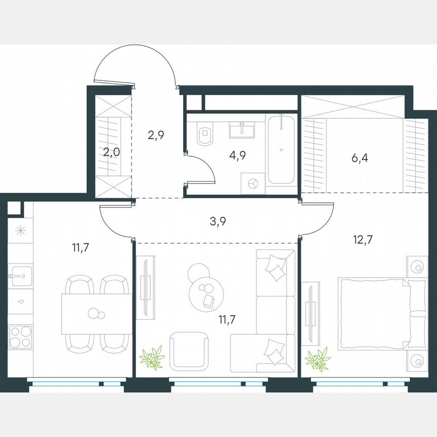 2-к. квартира, 56,2 м², 44/45 эт.
