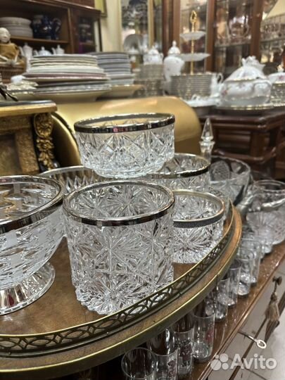 Хрустальные вазы с мельхиором