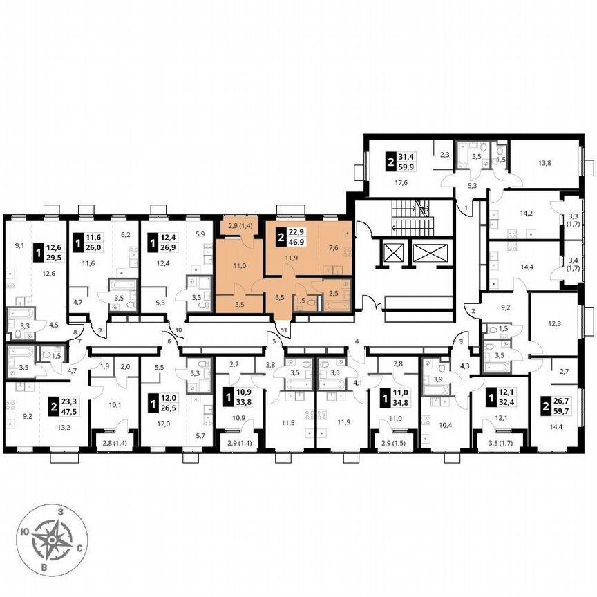 1-к. квартира, 46,9 м², 15/18 эт.