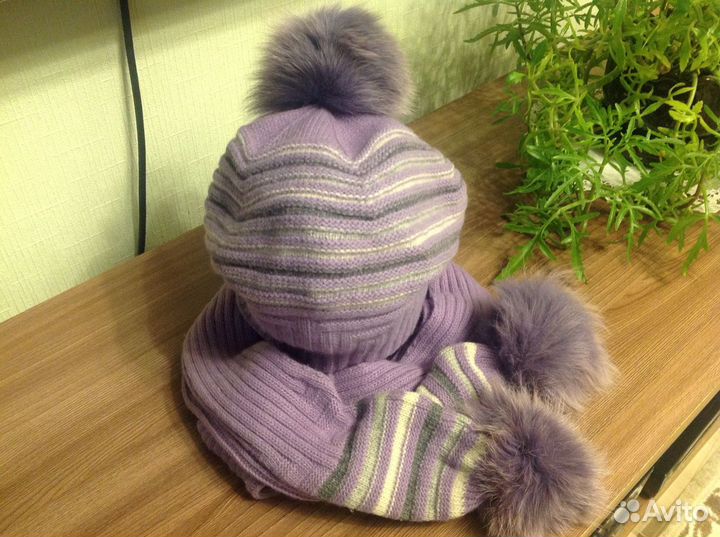 Комплект шапка и шарф, зимний