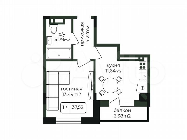 1-к. квартира, 37,5 м², 2/9 эт.