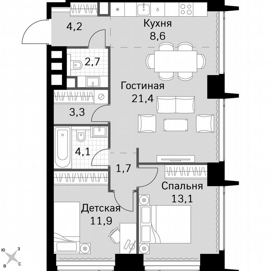 2-к. квартира, 71 м², 6/60 эт.