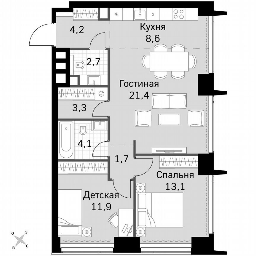 2-к. квартира, 71 м², 6/60 эт.