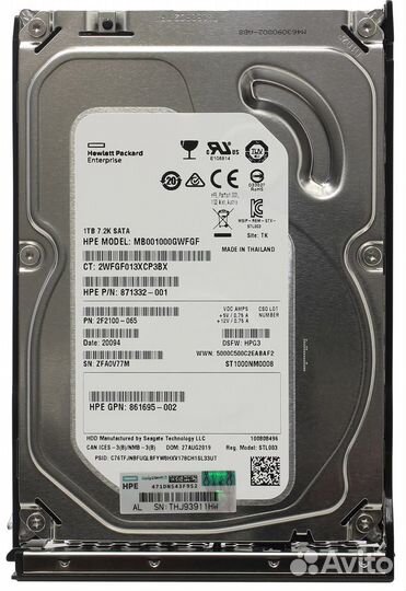 Жесткий диск HP 1Tb 861686-B21 861686-S21 sataiii