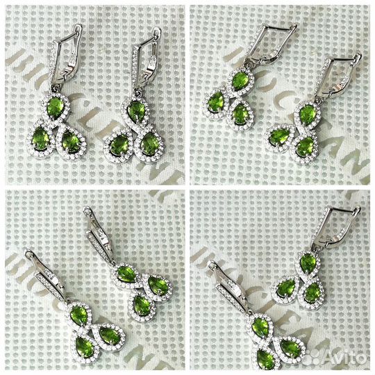 Серьги серебро кунцит, перидот, аквам, турм. С446