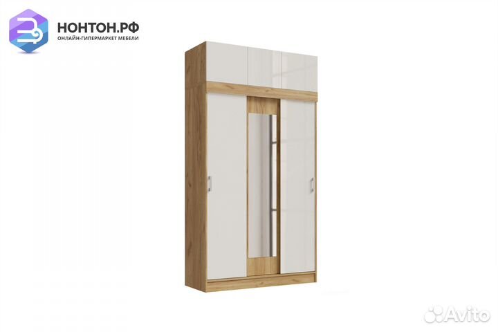 Шкаф-купе Роджина белый глянец / дуб крафт
