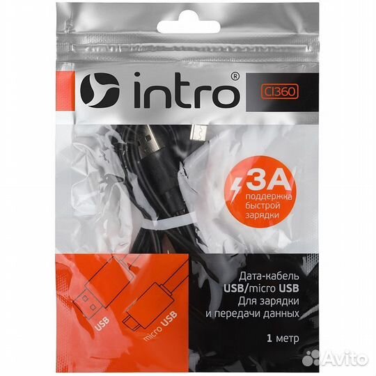 Кабель USB-micro USB 1м CI360 черный, Intro