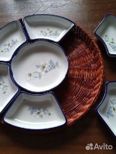 Менажница керамическая 7 предметов с корзиной