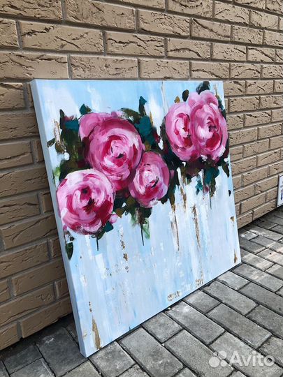 Интерьерная картина большая цветы 80x80