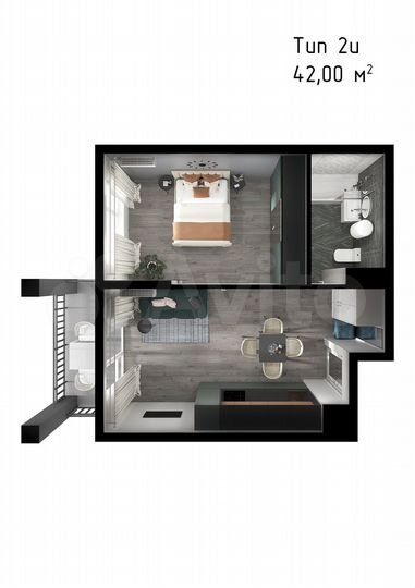 1-к. квартира, 42 м², 4/6 эт.