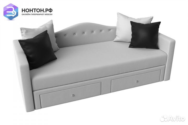 Детский прямой диван Дориан экокожа белый / черный