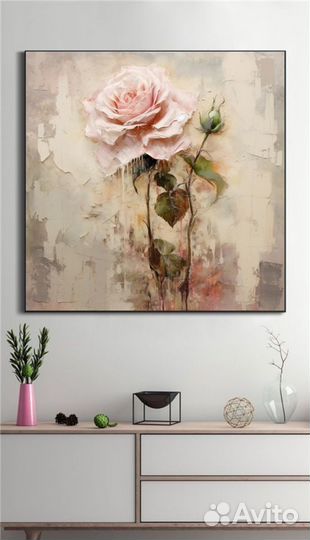 Картина маслом на холсте золотая роза Примерка