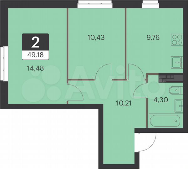 2-к. квартира, 49,2 м², 9/12 эт.