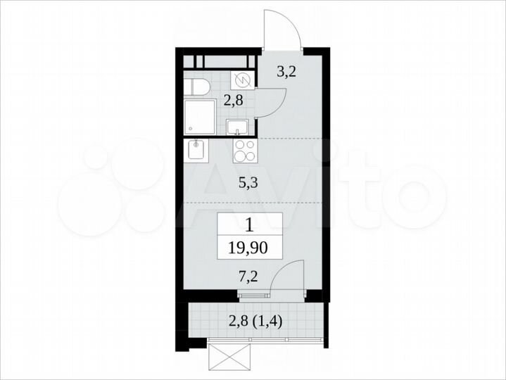 Квартира-студия, 19,8 м², 15/15 эт.