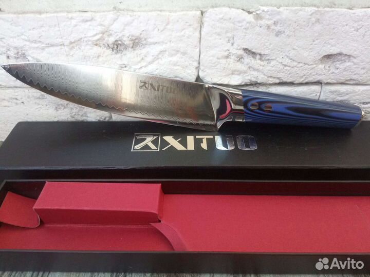 Нож поварской Xituo VG-10 дамаск чёрный и синий